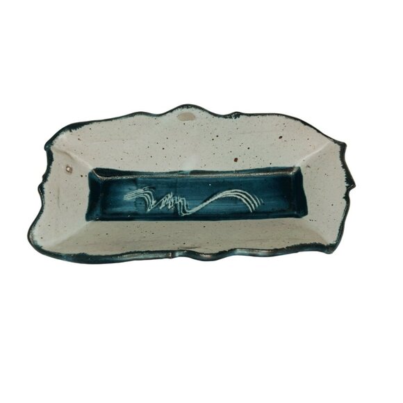 Springwood Stoneware Pottery Jim Ulmer Blue Gray Rectangular Dish Tray Vintage